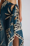 Teal ecru and black oblong beach coverup with palm tree print