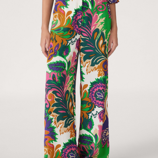 Bright pink purple green and orange wide leg trousers