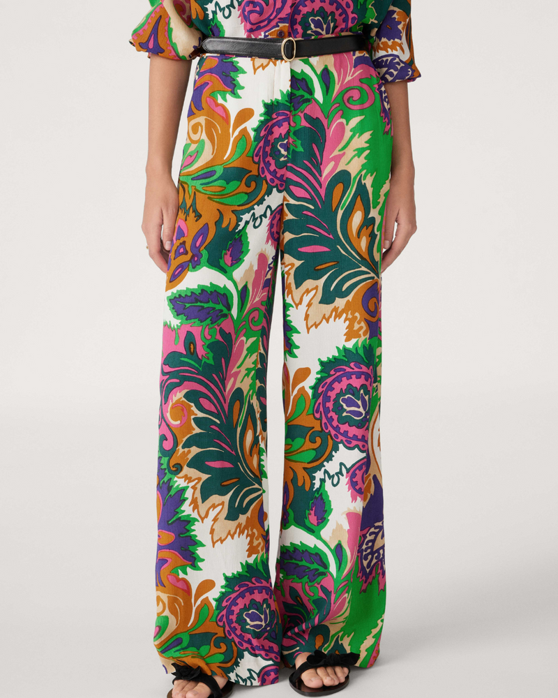 Bright pink purple green and orange wide leg trousers