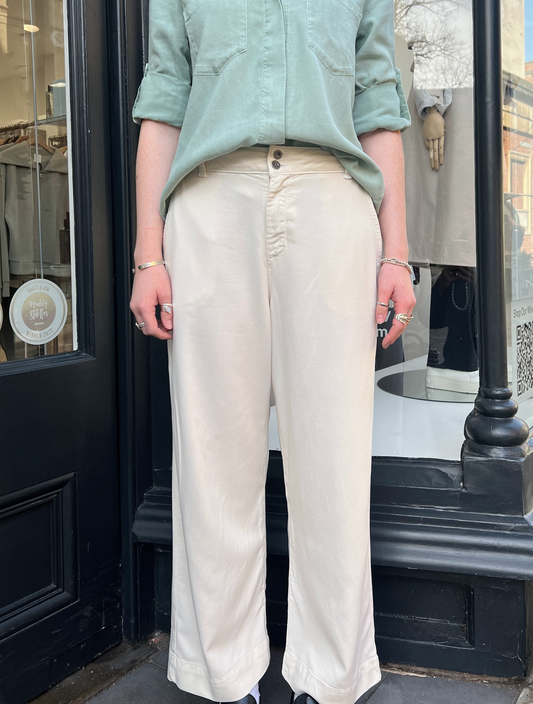 Cream straight leg trousers