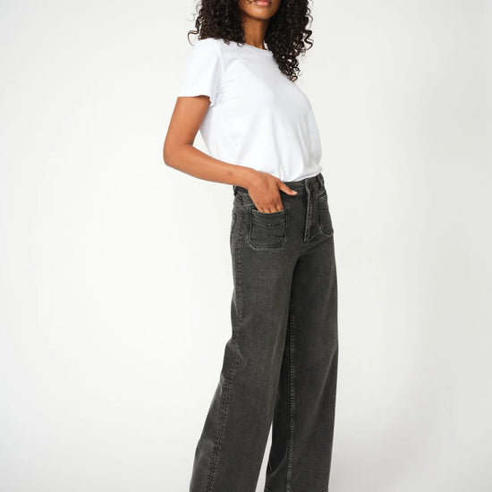 wide leg grey jeans with patch pockets from mos mosh model shot