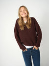 deep bordeaux v neck jumper from mos mosh model shot