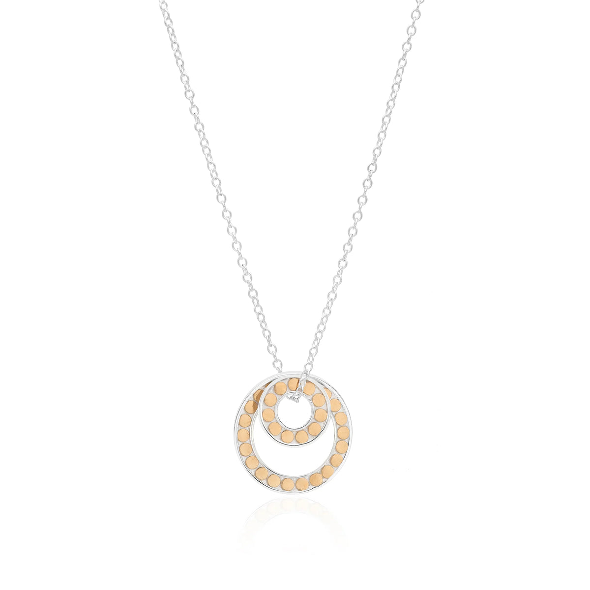 Double circle sterling silver and gold plated necklace on a silver chain