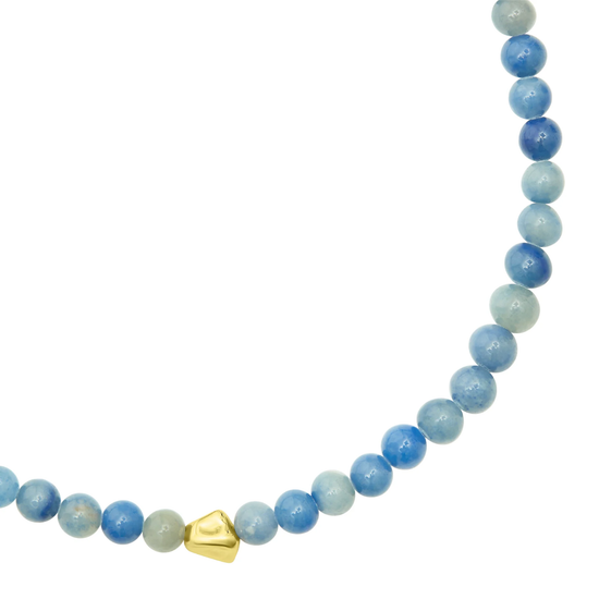 Blue natural beaded necklace from Talis Chains close up