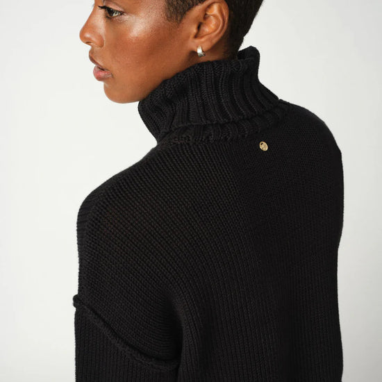 black cotton ribbed roll neck jumper from mos mosh rear view