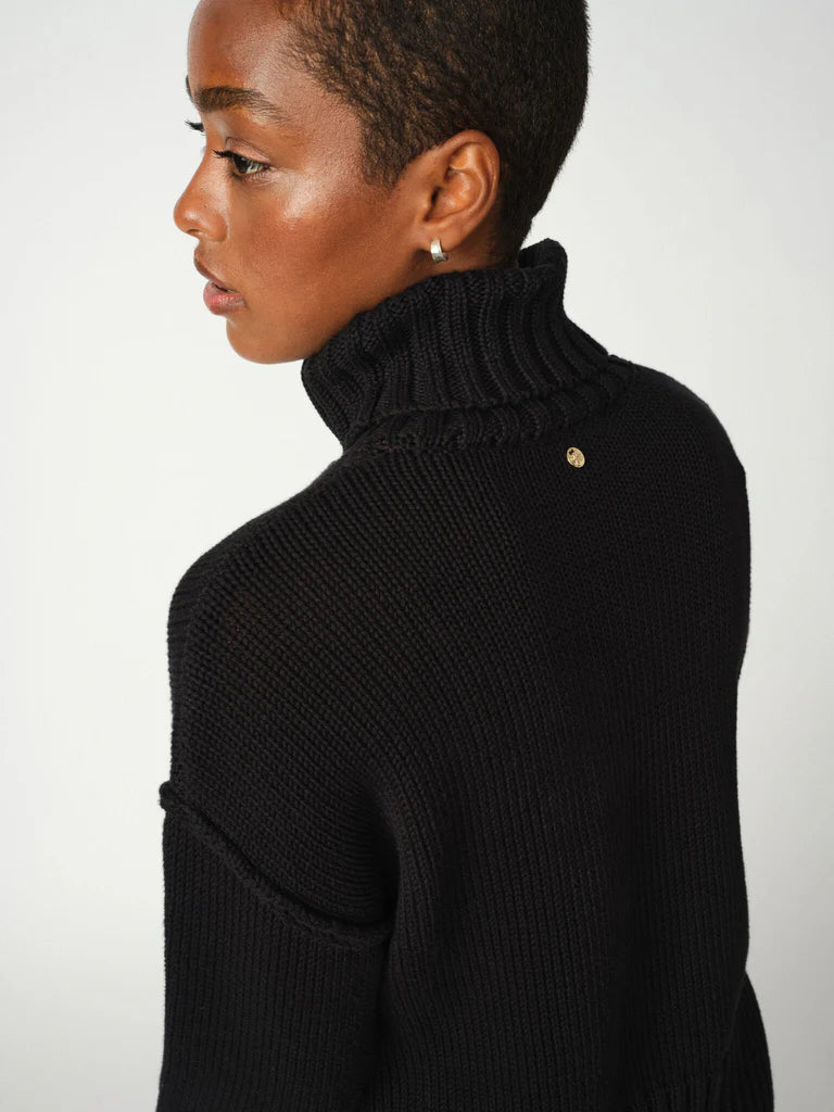 black cotton ribbed roll neck jumper from mos mosh rear view