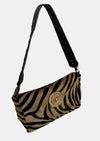 zebra fold over bag with gold emblum and rivet strap