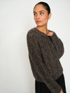 Rib black and brown sequin detailed knit on model with black skirt from mos mosh