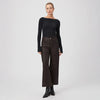 dark brown luxe coating wide leg cropped jeans from paige model shot
