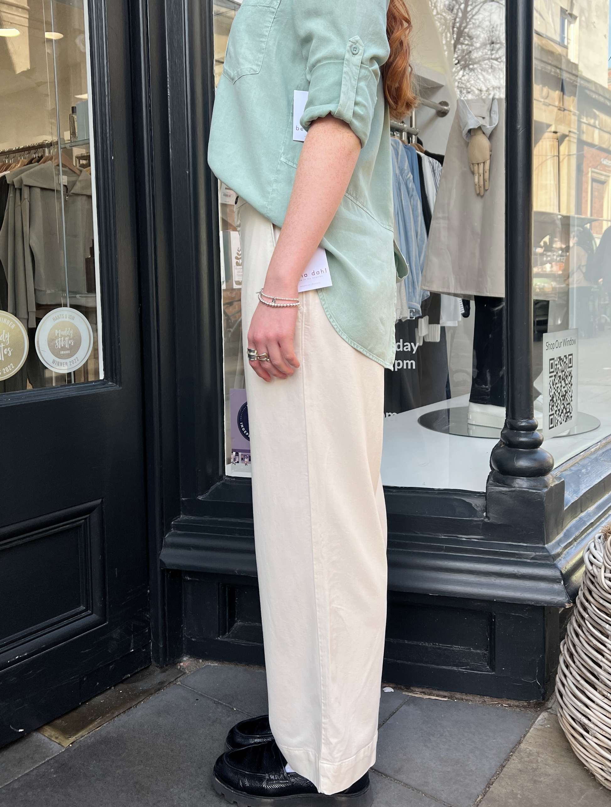 Cream straight leg trousers