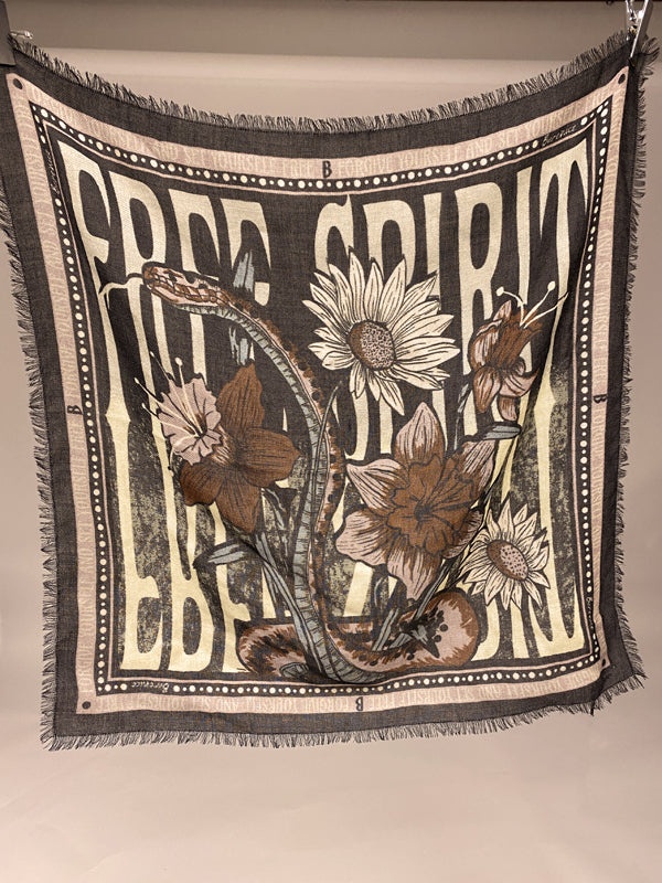 Small free spirit wool neck scarf with snake and floral print