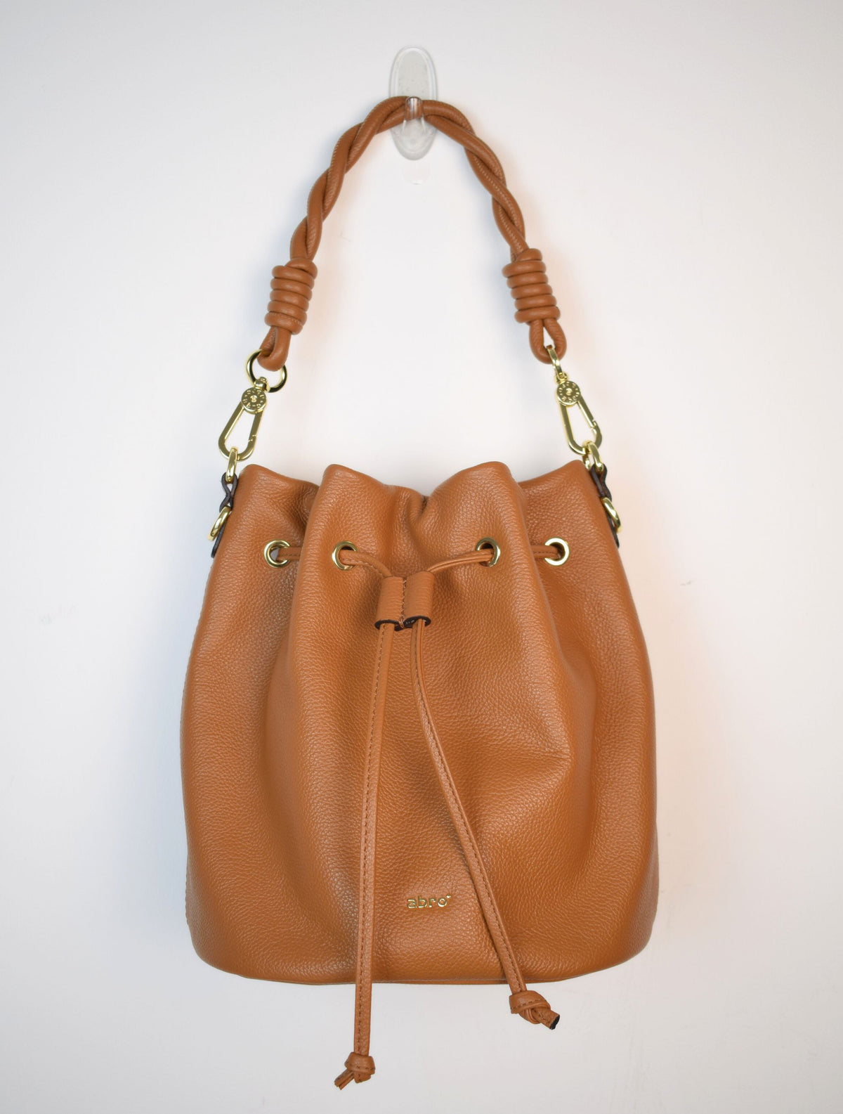 Italian tab pebble leather drawstring bucket bag with 2 removable straps