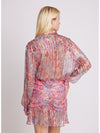 Semi sheer pink printed blouse with a lurex stripe detail