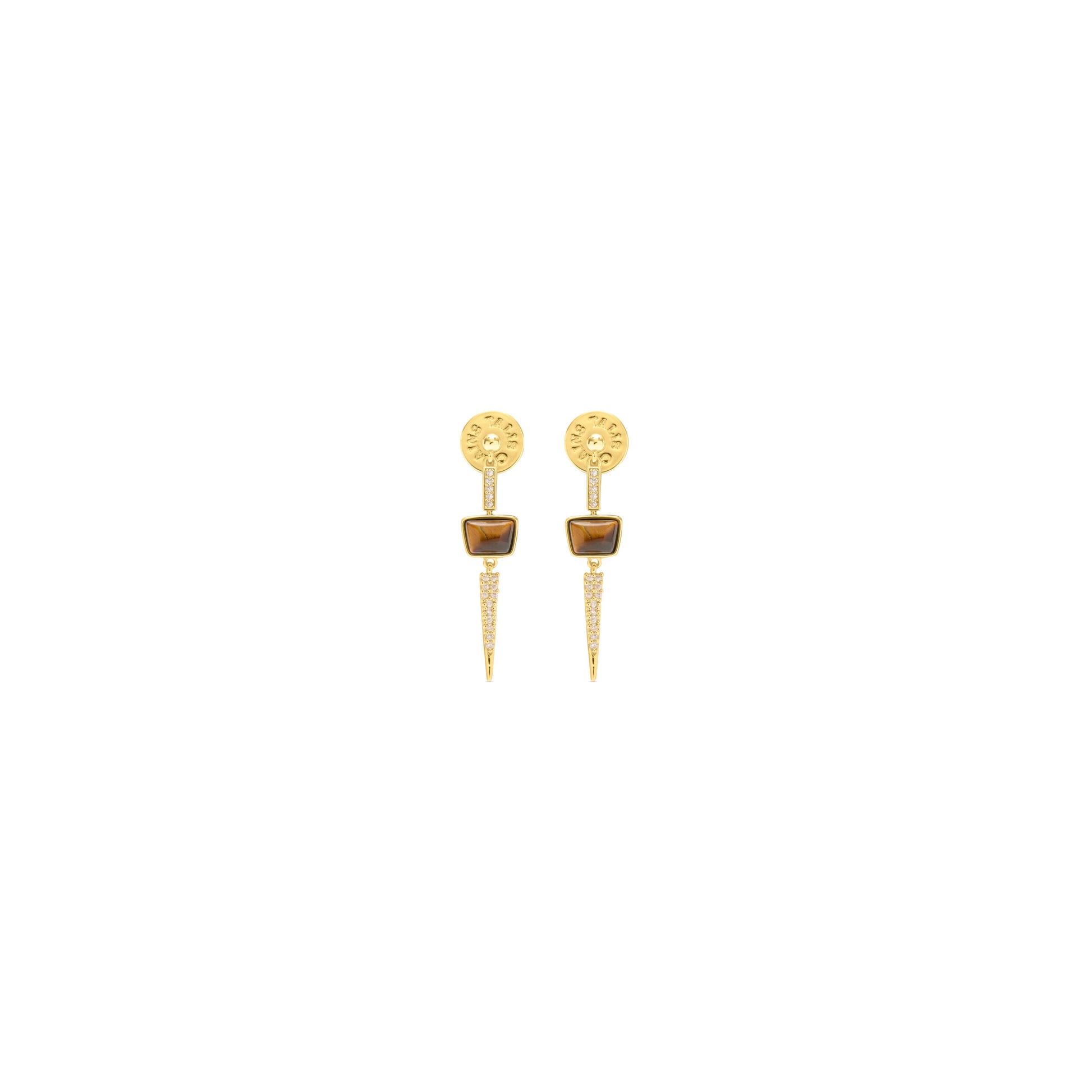 tigers eye detail drop earrings gold