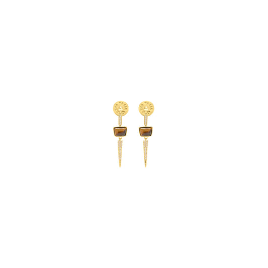 tigers eye detail drop earrings gold