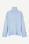 turtleneck heavy knit jumper with ribbed edging and a light blue hue from samsoe samsoe rear view