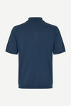 Navy blue polo shirt on a white background
