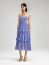 Lilac polka dot tiered thin strap summer dress with cut out detail