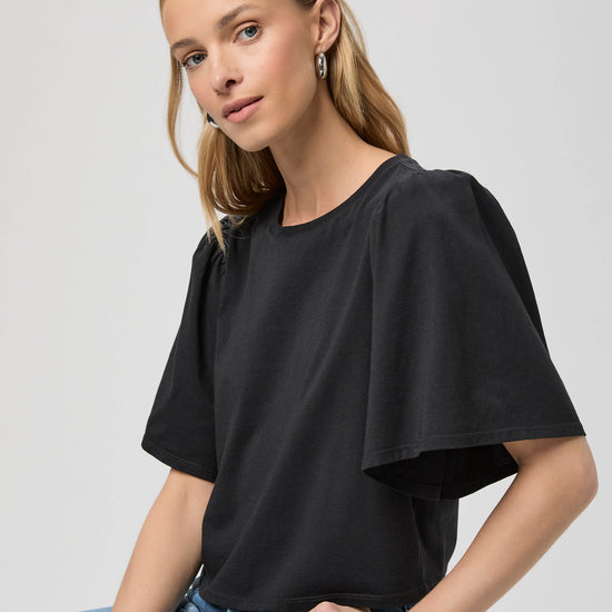 black short flutter sleeve t-shirt model shot