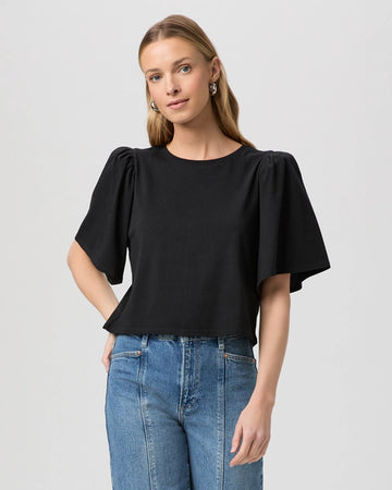 black short flutter sleeve t-shirt