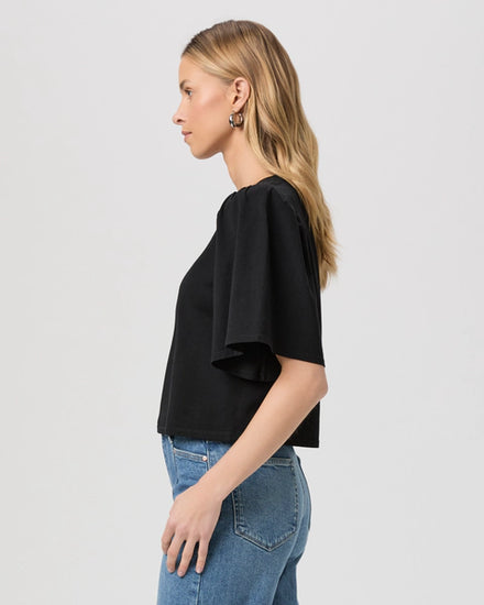 black short flutter sleeve t-shirt side view
