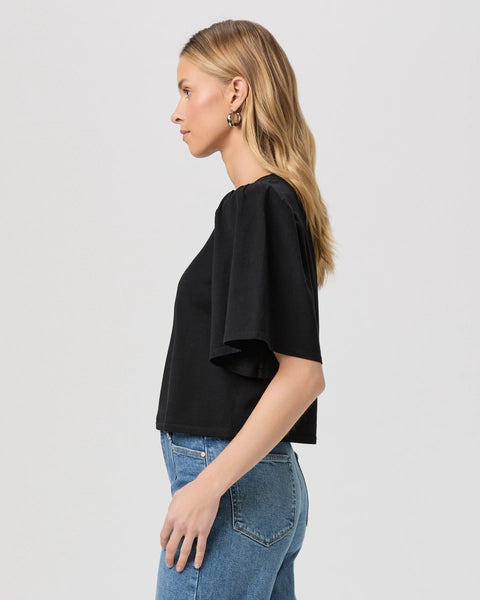 black short flutter sleeve t-shirt side view