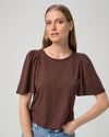 chocolate brown flutter short sleeve t-shirt model shot