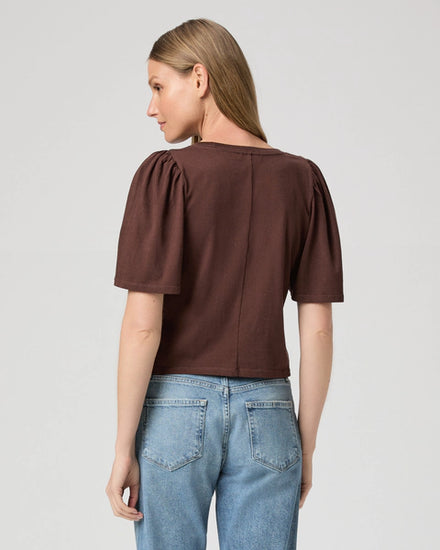 chocolate brown flutter short sleeve t-shirt rear view