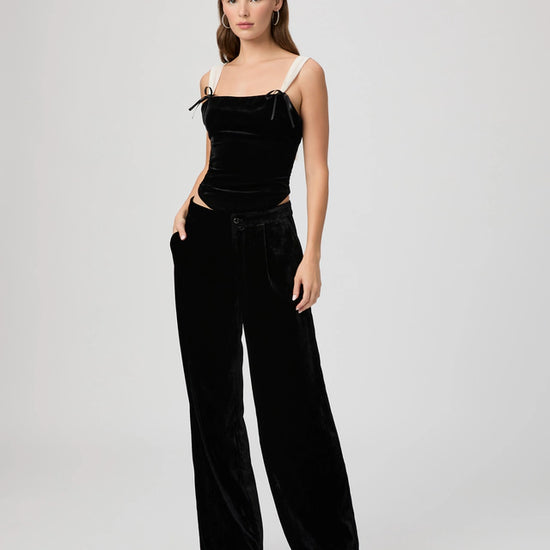 wide leg black velvet trousers 