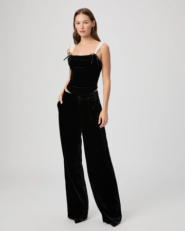 wide leg black velvet trousers 