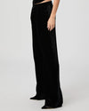 wide leg black velvet trousers side view 