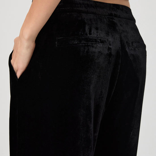 wide leg black velvet trousers  rear view 