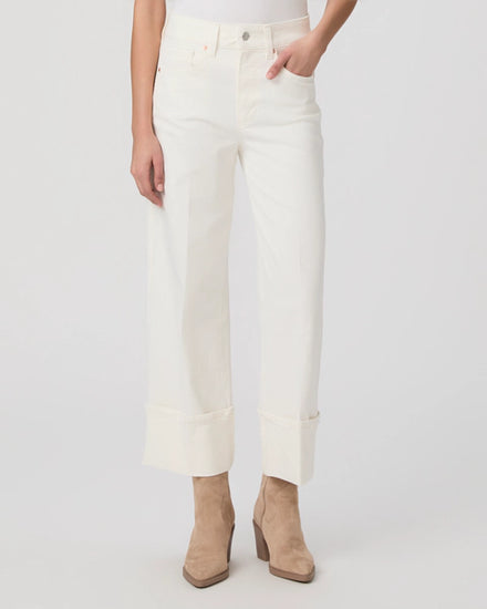 white wide leg jeans with a wide cuff