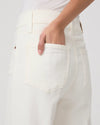 white wide leg jeans with a wide cuff close up of rear 