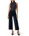 navy blue wide leg velvet look cropped jeans model shot