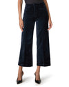 navy blue wide leg velvet look cropped jeans