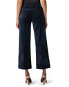 navy blue wide leg velvet look cropped jeans rear view