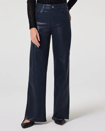 navy blue leather look lux coating wide leg jeans from paige