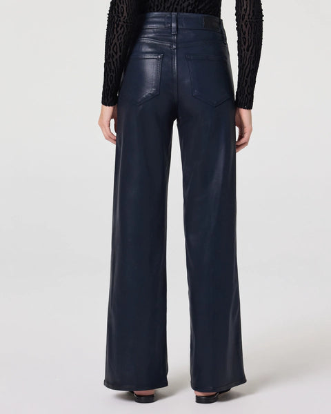 navy blue leather look lux coating wide leg jeans from paige rear view