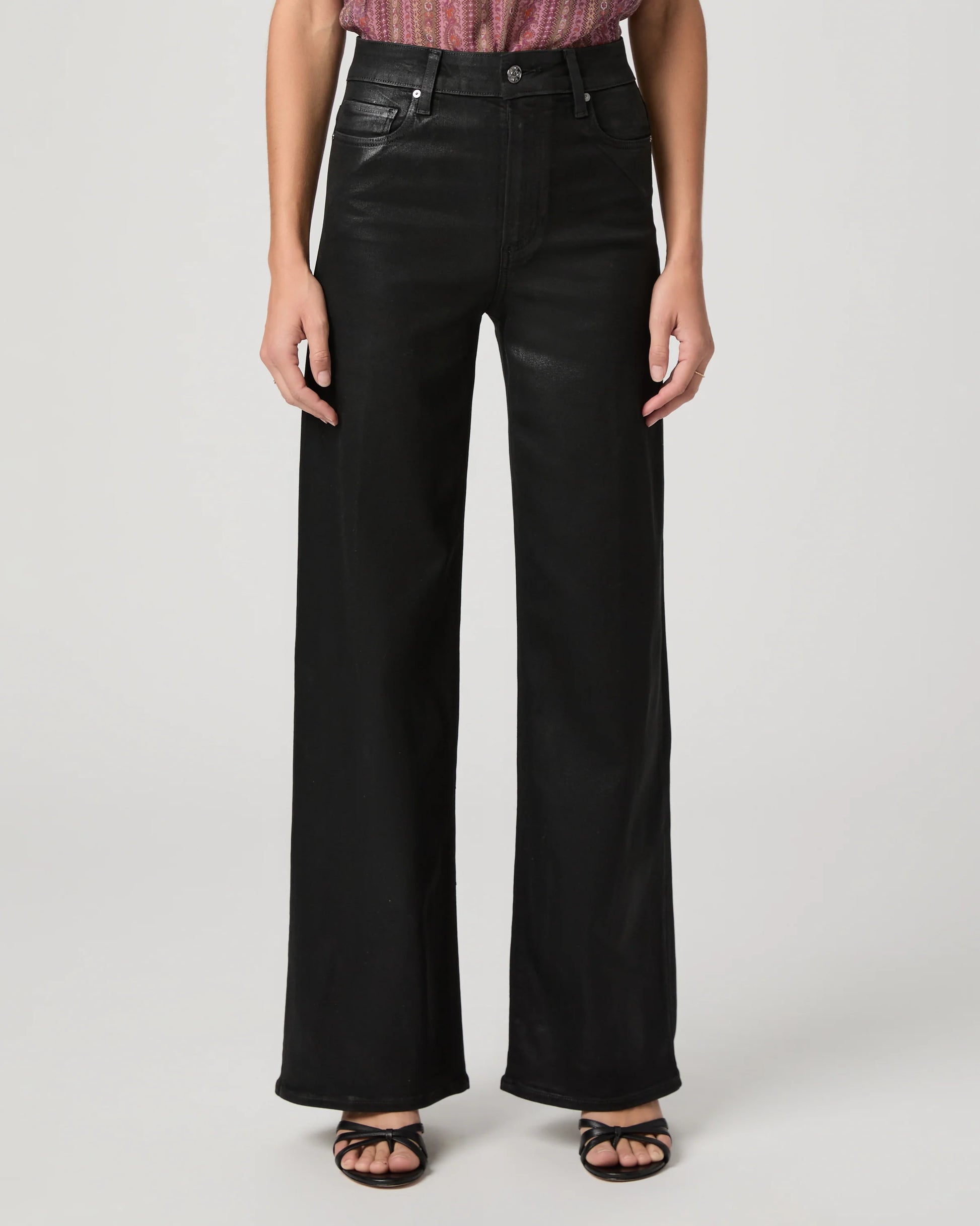 Black wax look wide leg jeans