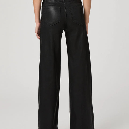 Rear view of black wax look jeans