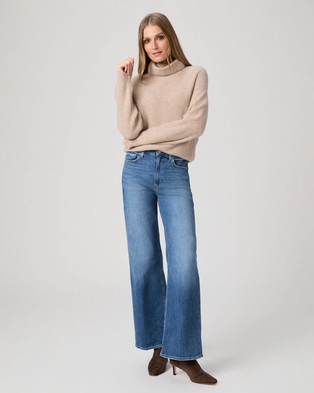 mid blue wide leg jeans from paige model shot