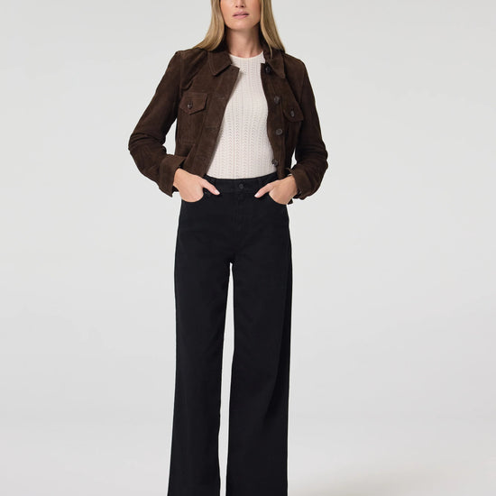 Black wide leg jeans with a high rise from Paige