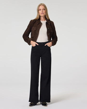 Black wide leg jeans with a high rise from Paige
