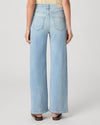 Light blue jeans worn by a person on a white background