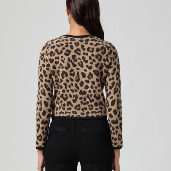 Rear view of leopard print cardigan from Paige