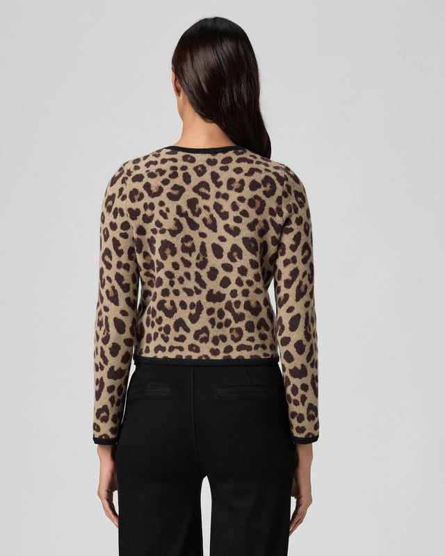 Rear view of leopard print cardigan from Paige