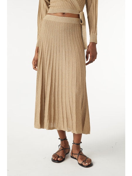 Gold lame knitted midi skirt