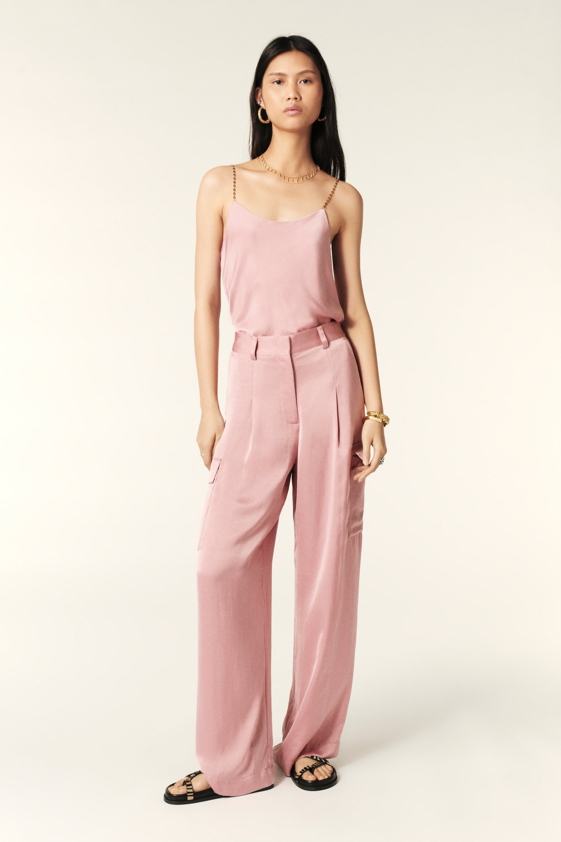 Super soft fluid pale pink cargo trousers