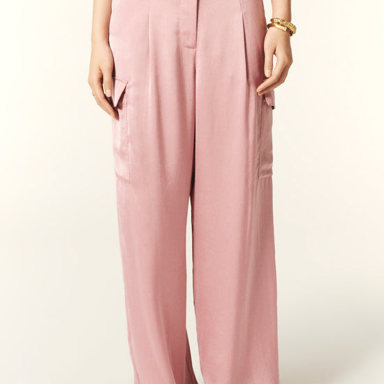 Super soft fluid pale pink cargo trousers